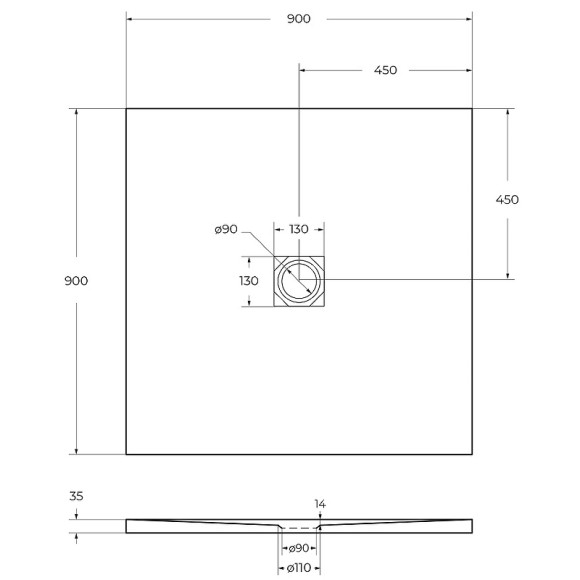 Душевой поддон из искусственного камня BelBagno Uno 90x90 TRAY-MR-UNO-A-90-35-W Белый