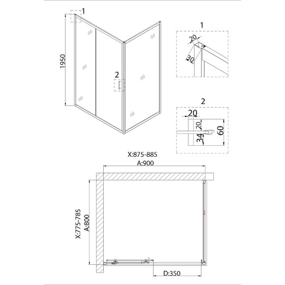 Душевой уголок Niagara Nova 90х80 NG-82-9AB-A80B профиль Черный стекло прозрачное Душевой уголок Niagara Nova 90х80 NG-82-9AB-A80B профиль Черный стекло прозрачное