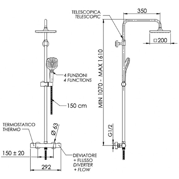 Душевая система Remer Elegance EQ32A8CPSD20 с термостатом Хром Душевая система Remer Elegance EQ32A8CPSD20 с термостатом Хром
