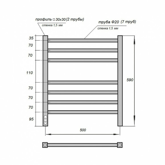 Электрический полотенцесушитель Point Веста PN70756B П7 500x590 диммер слева Черный Электрический полотенцесушитель Point Веста PN70756B П7 500x590 диммер слева Черный