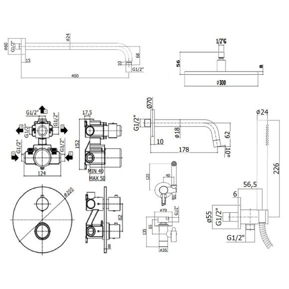 Душевая система Paffoni Light KITZLIQ019BO045KING с термостатом и гигиеническим душем Белый матовый