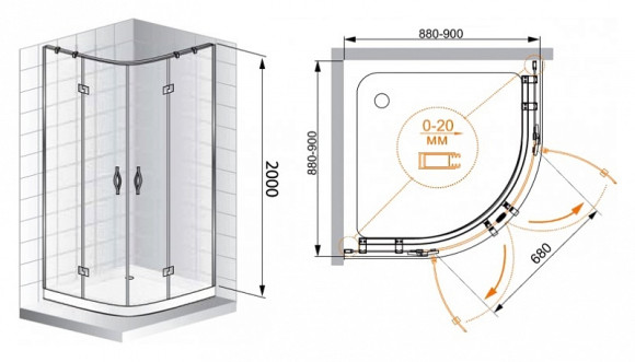 Душевой уголок Cezares Bergamo R-2 Arco 90x90 BERGAMO-W-R-2-90-ARCO-C-Cr-IV IV профиль Хром стекло прозрачное Душевой уголок Cezares Bergamo R-2 Arco 90x90 BERGAMO-W-R-2-90-ARCO-C-Cr-IV IV профиль Хром стекло прозрачное