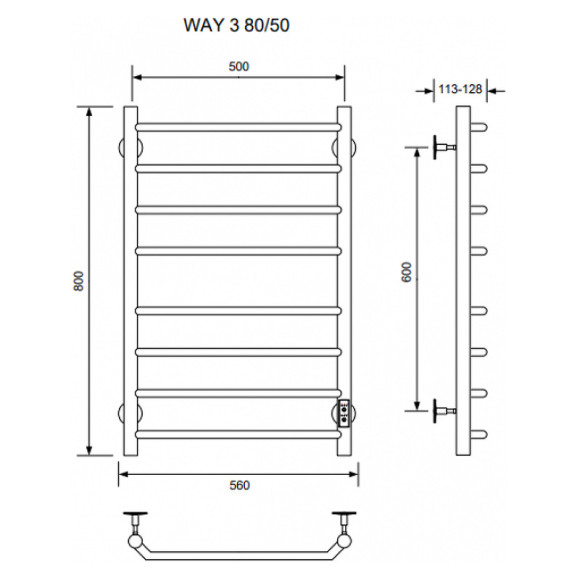 Электрический полотенцесушитель Ника Way-3 80/50 U Хром Электрический полотенцесушитель Ника Way-3 80/50 U Хром