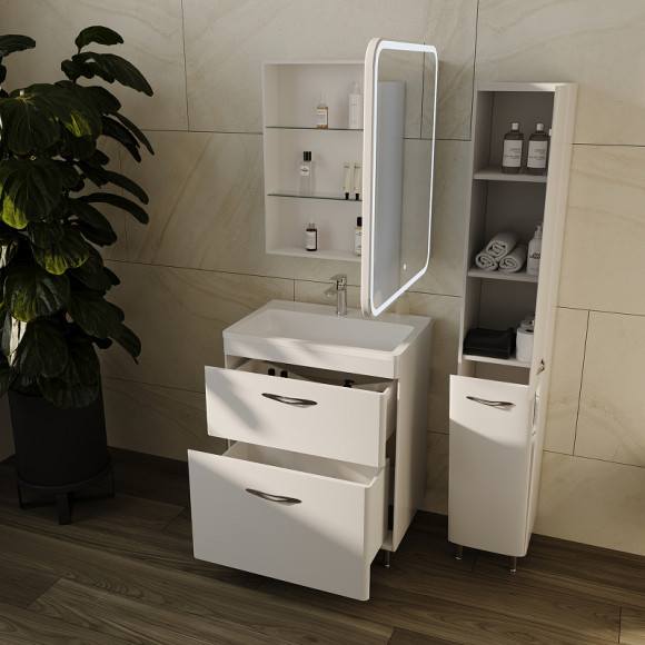 Шкаф пенал Style Line Каре Люкс Plus 30 СС-00002325 с бельевой корзиной Белый