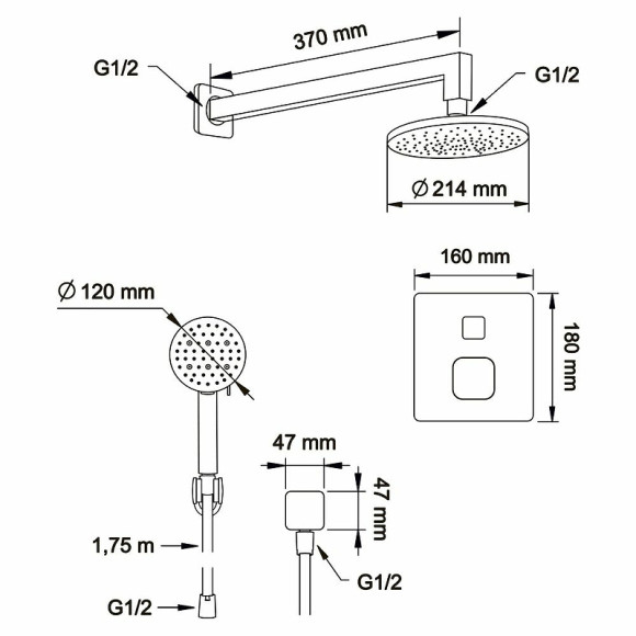 Душевая система Swedbe Platta 5564B с термостатом Черная матовая Душевая система Swedbe Platta 5564B с термостатом Черная матовая