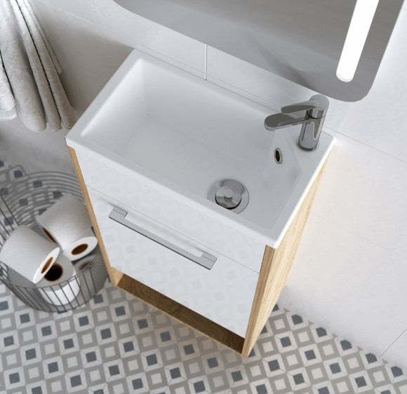 Тумба с раковиной 1MarKa Lira 40П R У85919 подвесная Дуб сонома Белый глянец