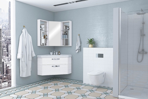 Зеркальный шкаф Aquaton Кантара 42 1A205702ANW70 угловой Дуб полярный