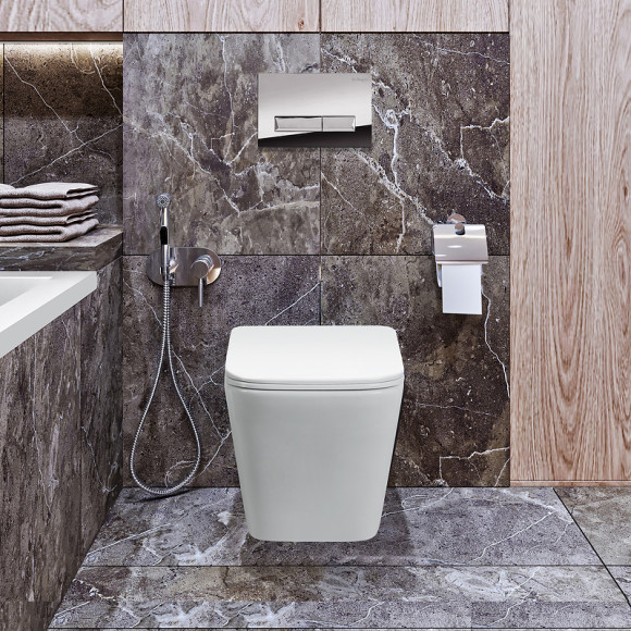 Комплект унитаза с инсталляцией BelBagno Due BB3103CHR/SC/BB002-80/BB018-GV-BIANCO с сиденьем Микролифт и Белой клавишей смыва Комплект унитаза с инсталляцией BelBagno Due BB3103CHR/SC/BB002-80/BB018-GV-BIANCO с сиденьем Микролифт и Белой клавишей смыва