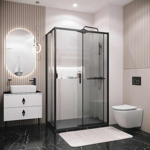 Душевой уголок Grossman Style 100х90 120.K33.05.1090.21.02 профиль Черный матовый стекло шиншилла Душевой уголок Grossman Style 100х90 120.K33.05.1090.21.02 профиль Черный матовый стекло шиншилла