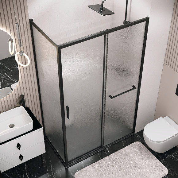 Душевой уголок Grossman Style 100х90 120.K33.05.1090.21.02 профиль Черный матовый стекло шиншилла Душевой уголок Grossman Style 100х90 120.K33.05.1090.21.02 профиль Черный матовый стекло шиншилла