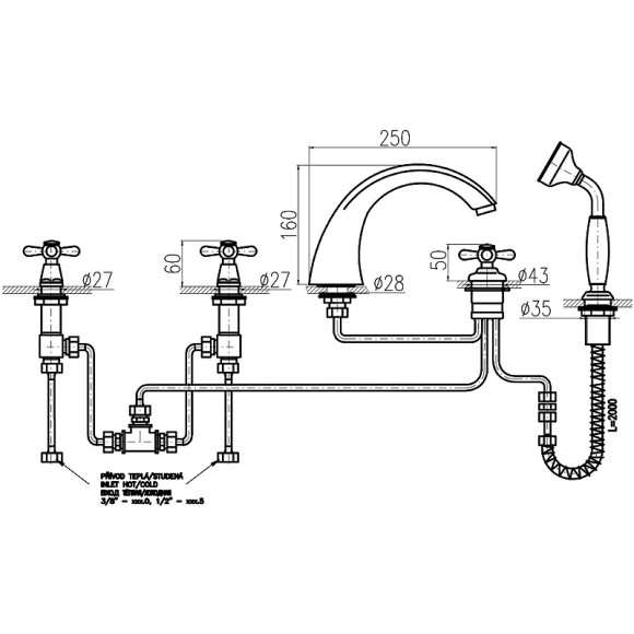 Смеситель на борт ванны Rav Slezak Morava retro MK169.5P Хром Смеситель на борт ванны Rav Slezak Morava retro MK169.5P Хром