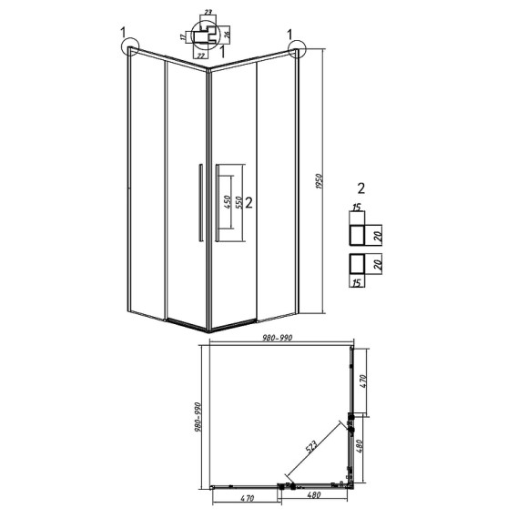 Душевой уголок Grossman Galaxy 100х100 300.K33.01.1010.42.00 профиль Графит сатин стекло прозрачное