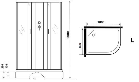 Душевая кабина Niagara Classic 100х80 L NG-33084-14LBK без гидромассажа