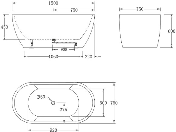 Акриловая ванна BelBagno 150x75 BB70-1500-W0 без гидромассажа Акриловая ванна BelBagno 150x75 BB70-1500-W0 без гидромассажа