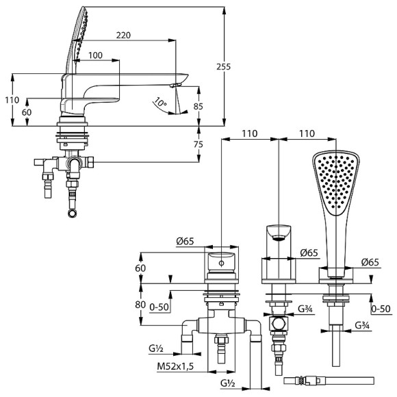 Смеситель на борт ванны Kludi Ameo 414470575 Хром