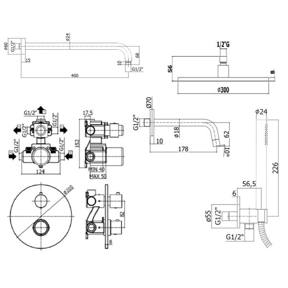 Душевая система Paffoni Light KITLIQ019NO045KING с термостатом Черная матовая