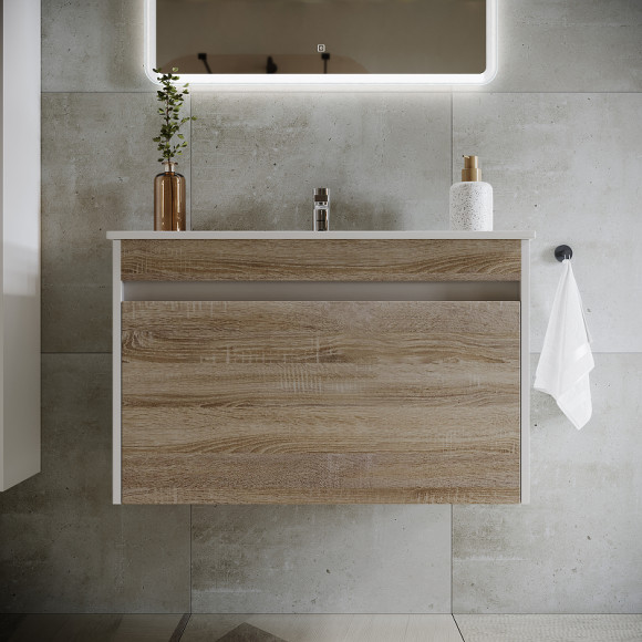 Тумба под раковину Sancos Smart 80 SM80E подвесная Дуб Бардолино Белая