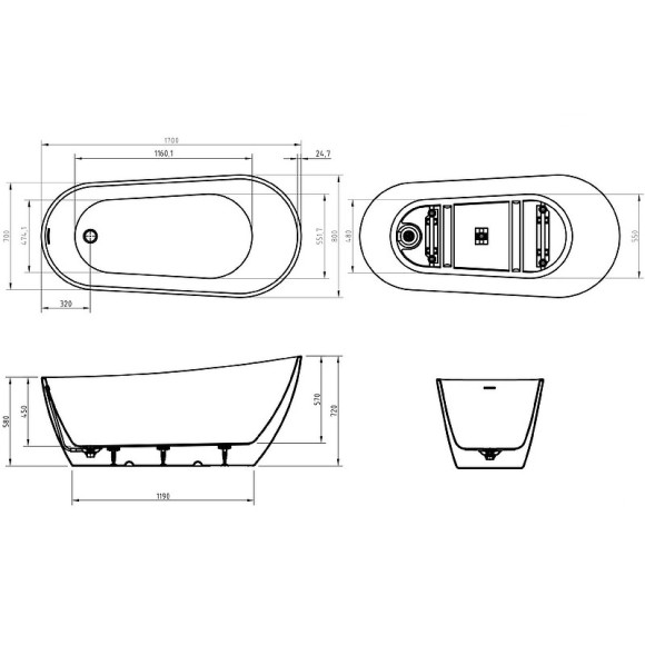 Акриловая ванна BelBagno 170x80 BB704-1700-800-K без гидромассажа