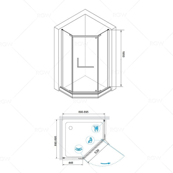 Душевой уголок RGW Hotel HO-081 90х90 350608199-11 профиль Хром стекло прозрачное Душевой уголок RGW Hotel HO-081 90х90 350608199-11 профиль Хром стекло прозрачное