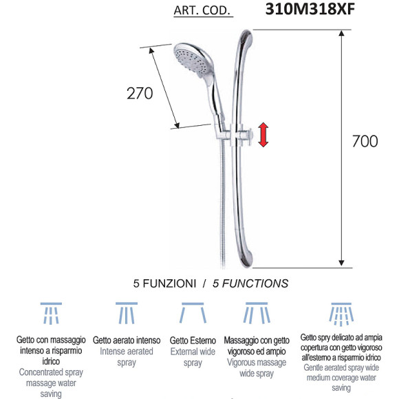 Душевой гарнитур Remer 310M318XF Хром Душевой гарнитур Remer 310M318XF Хром