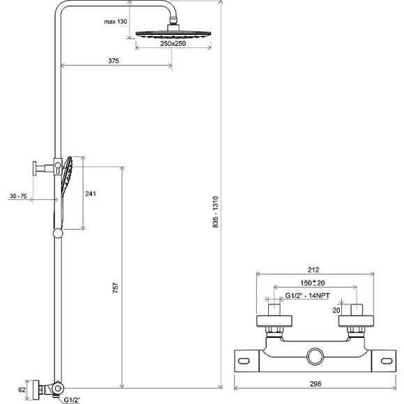 Душевая система Ravak Termo 300 X070164 Хром Душевая система Ravak Termo 300 X070164 Хром