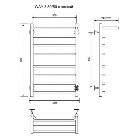Электрический полотенцесушитель Ника Way-3 80/50 U с полкой Черный матовый