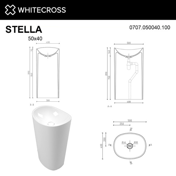 Раковина Whitecross Stella 50 0707.050040.100 Белая глянцевая Раковина Whitecross Stella 50 0707.050040.100 Белая глянцевая