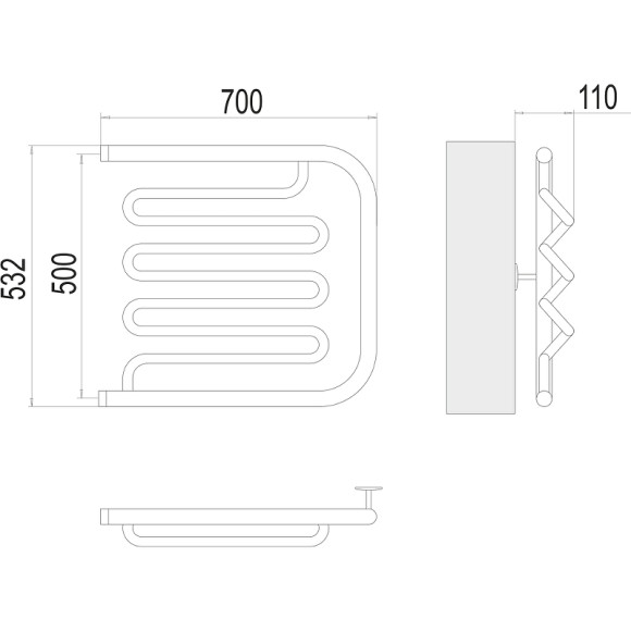 Водяной полотенцесушитель Terminus Фокстрот-Лиана (1) 500x700 4620768880995 Хром, боковое подключение, G 1" НР Водяной полотенцесушитель Terminus Фокстрот-Лиана (1) 500x700 4620768880995 Хром, боковое подключение, G 1" НР
