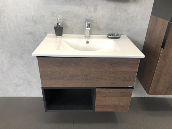 Тумба с раковиной Comforty Франкфурт 75 00004150531 подвесная Дуб шоколадно-коричневый