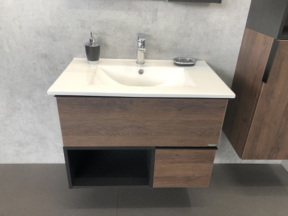 Тумба с раковиной Comforty Франкфурт 75 00004150531 подвесная Дуб шоколадно-коричневый