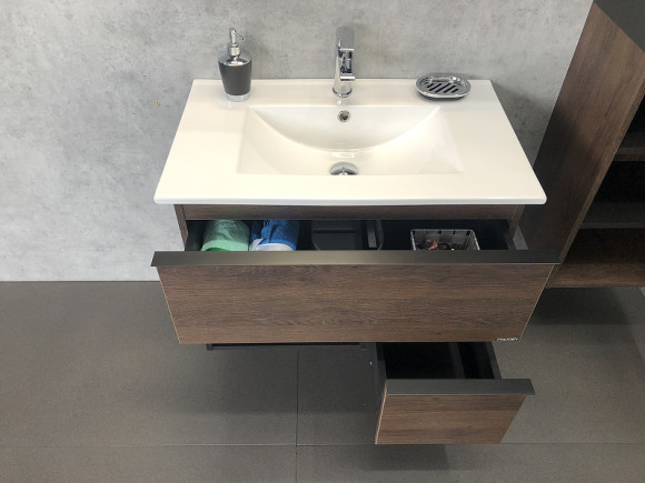 Тумба с раковиной Comforty Франкфурт 75 00004150531 подвесная Дуб шоколадно-коричневый