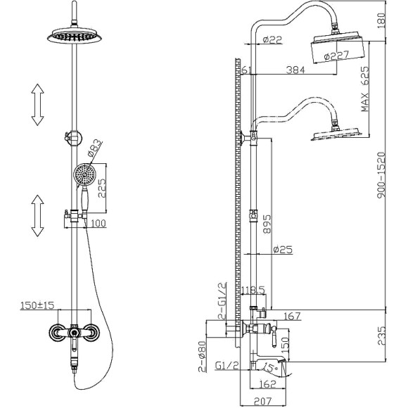 Душевая система ESKO ST300 Bronze Бронза Сатин Душевая система ESKO ST300 Bronze Бронза Сатин