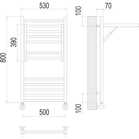 Водяной полотенцесушитель Terminus Валенсия П12 500х800 4670078529473 с полкой Хром, нижнее подключение, G 1/2" ВР, с угловым соединением Водяной полотенцесушитель Terminus Валенсия П12 500х800 4670078529473 с полкой Хром, нижнее подключение, G 1/2" ВР, с угловым соединением