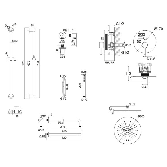 Душевая система Whitecross Y brushed nickel YSET05NIB Брашированный никель Душевая система Whitecross Y brushed nickel YSET05NIB Брашированный никель