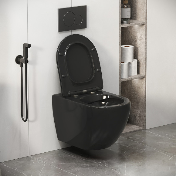 Унитаз Grossman GR-4411blackS подвесной Черный глянец с сиденьем Микролифт Унитаз Grossman GR-4411blackS подвесной Черный глянец с сиденьем Микролифт
