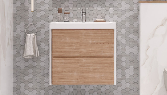 Тумба под раковину Velvex Gesso 70 tp.GES.9696.70.2Y подвесная Белая матовая Дуб сонома