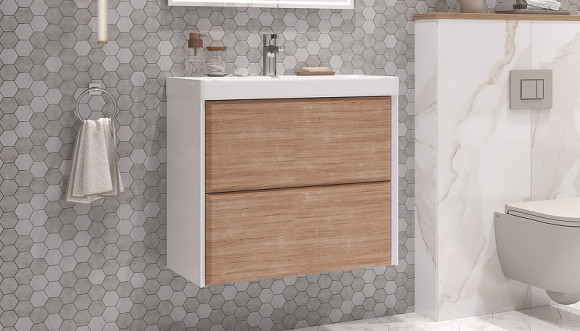 Тумба под раковину Velvex Gesso 70 tp.GES.9696.70.2Y подвесная Белая матовая Дуб сонома