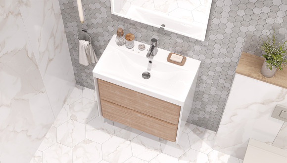 Тумба под раковину Velvex Gesso 70 tp.GES.9696.70.2Y подвесная Белая матовая Дуб сонома