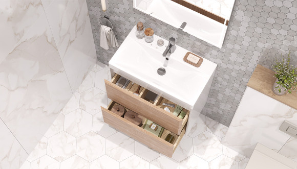 Тумба под раковину Velvex Gesso 70 tp.GES.9696.70.2Y подвесная Белая матовая Дуб сонома