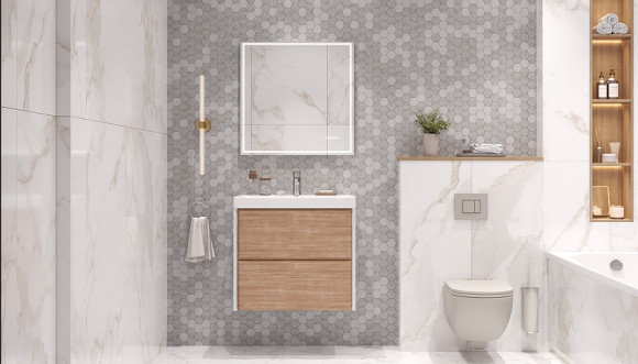 Тумба под раковину Velvex Gesso 70 tp.GES.9696.70.2Y подвесная Белая матовая Дуб сонома