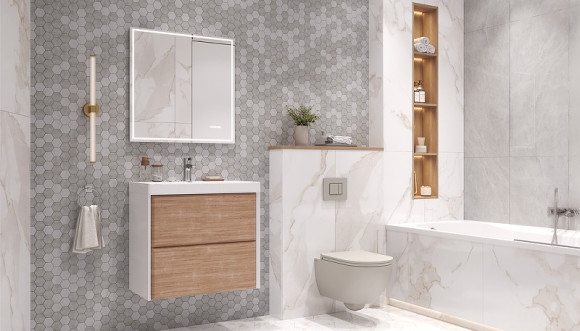 Тумба под раковину Velvex Gesso 70 tp.GES.9696.70.2Y подвесная Белая матовая Дуб сонома