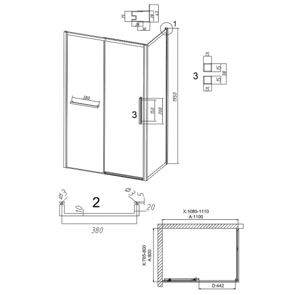 Душевой уголок Grossman Style 110х80 120.K33.05.1180.21.02 профиль Черный матовый стекло шиншилла Душевой уголок Grossman Style 110х80 120.K33.05.1180.21.02 профиль Черный матовый стекло шиншилла