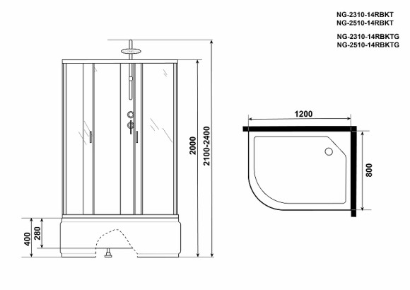 Душевая кабина Niagara Classic 120x80 R NG-2310-14RBKT без гидромассажа Душевая кабина Niagara Classic 120x80 R NG-2310-14RBKT без гидромассажа