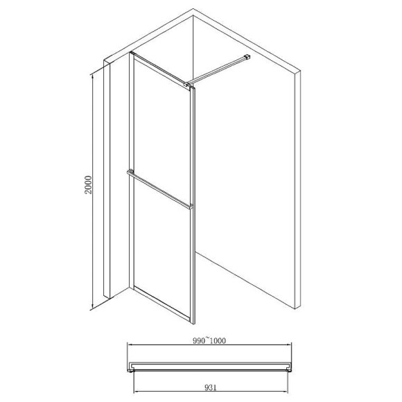 Душевая перегородка Abber AG60100B 100x200 профиль Черный стекло прозрачное Душевая перегородка Abber AG60100B 100x200 профиль Черный стекло прозрачное