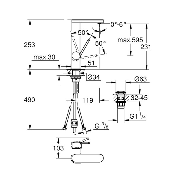 Смеситель для раковины Grohe Plus 23844003 Хром Смеситель для раковины Grohe Plus 23844003 Хром