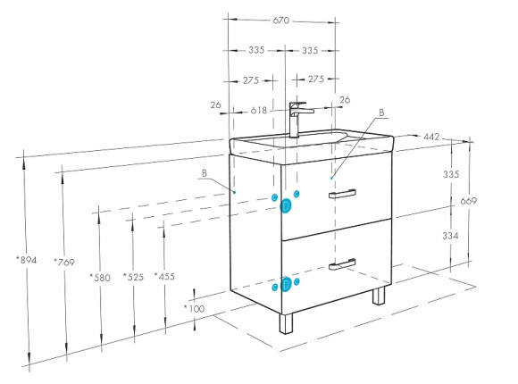 Тумба под раковину Aquaton Америна 67 Н 1A169301AM010 Белая глянцевая