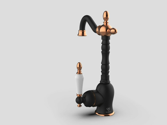 Смеситель для раковины GPD Retro Colored MTL180-S-R Черный матовый Розовое золото