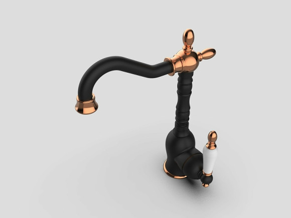 Смеситель для раковины GPD Retro Colored MTL180-S-R Черный матовый Розовое золото