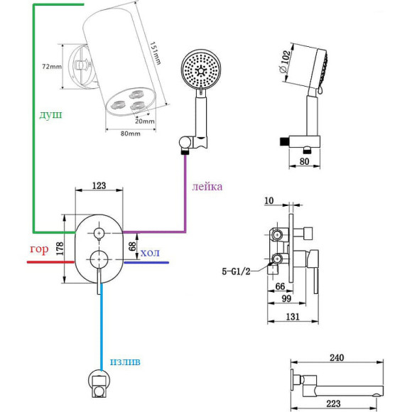Душевая система Bronze de Luxe Scandi 14582-501B Черная