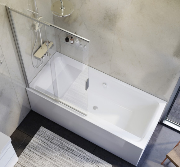 Комплект акриловой ванны AM.PM Inspire V2.0 180x80 WK52EB без гидромассажа с душевой системой со шторкой и аксессуарами